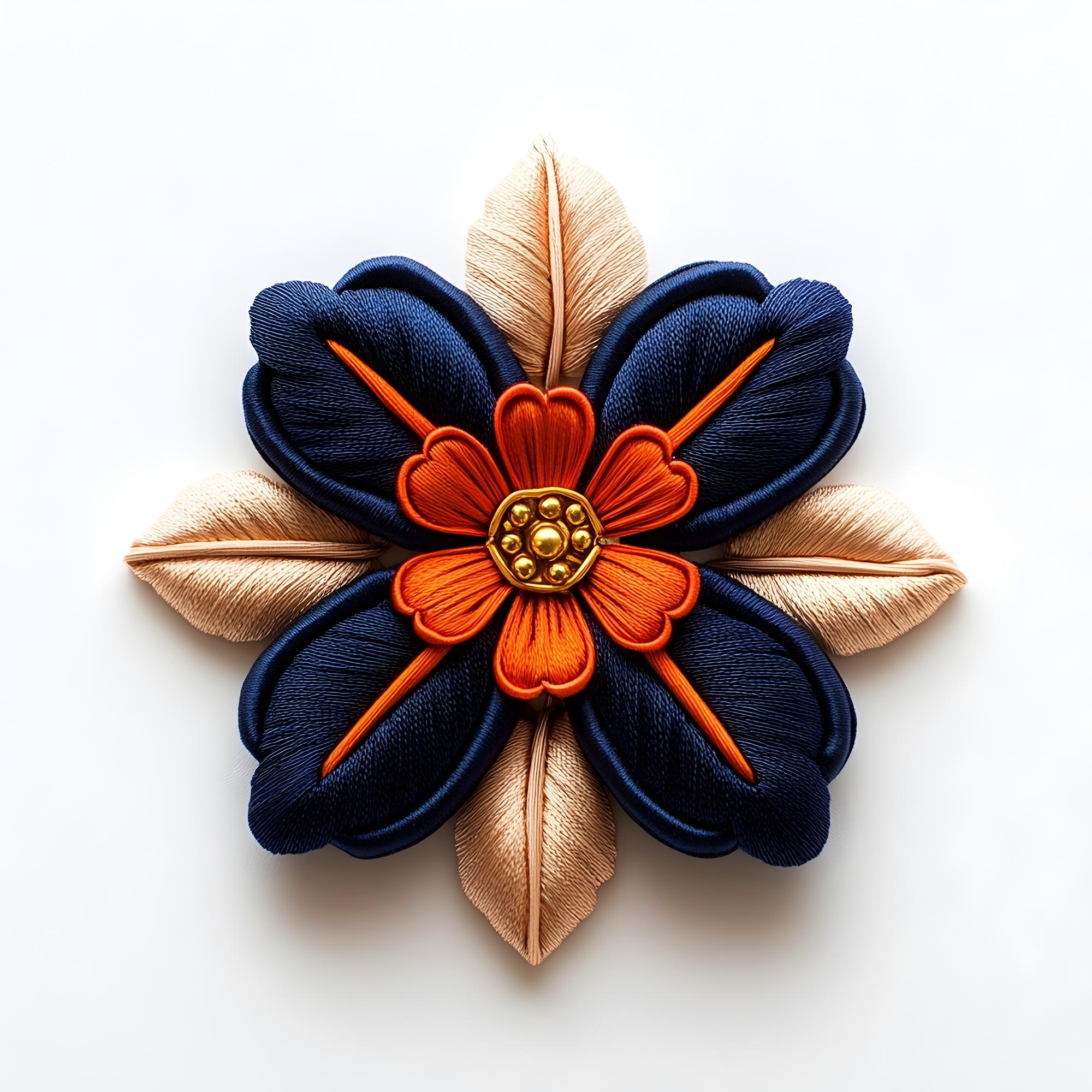 Close-up embroidered patch with floral motif